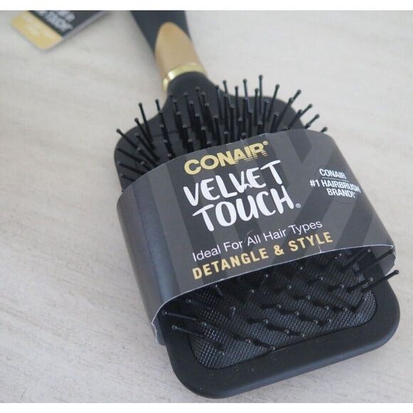 Conair #77205Z Black/Gold Velvet Touch Detangle & Style Hair Brush - Picture 1 of 4